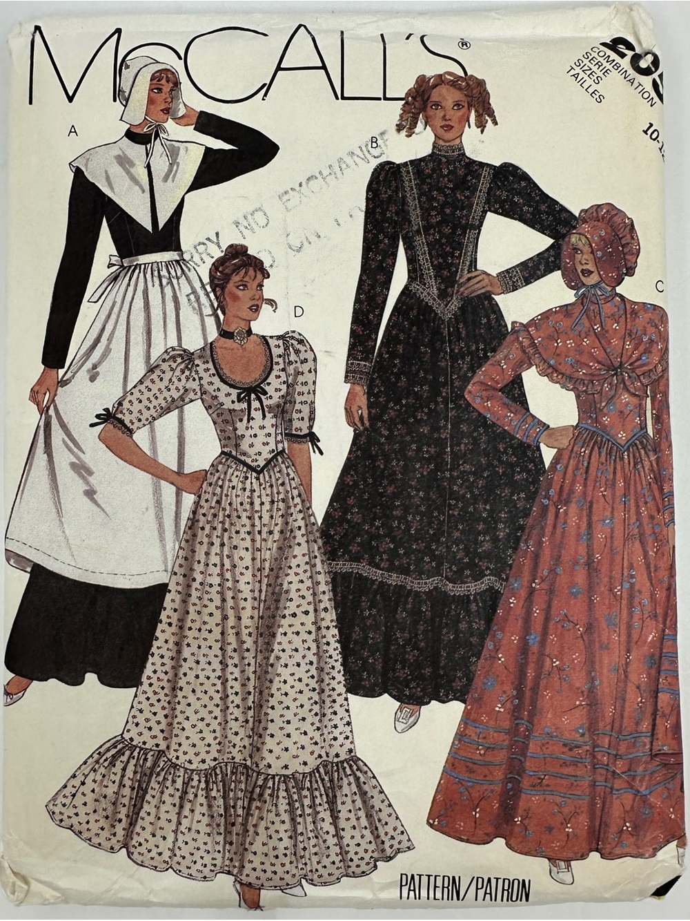 McCall's Women's Long Dress Prairie Costumes Pattern 2056 Sz 10-14 Uncut